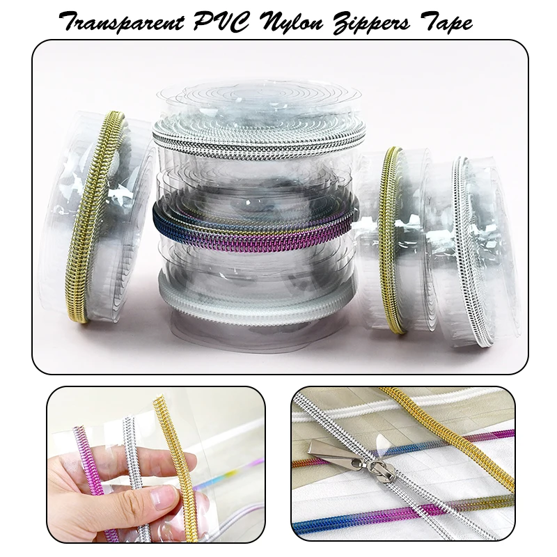 

1-5M Meetee 3#5# PVC Nylon Zipper for Bag Garment Transparent Waterproof Zippers Raincoat Zips Repair Kit DIY Sewing Accessories