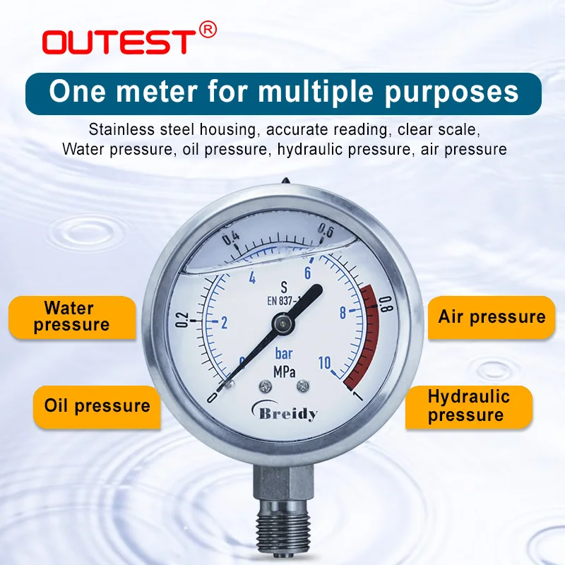 OUTEST Stainless Steel pressure gauge G 1/4 G1/2 Oil Hydraulic air water Vacuum Manometer 0-60mpa Diameter 100mm YN100