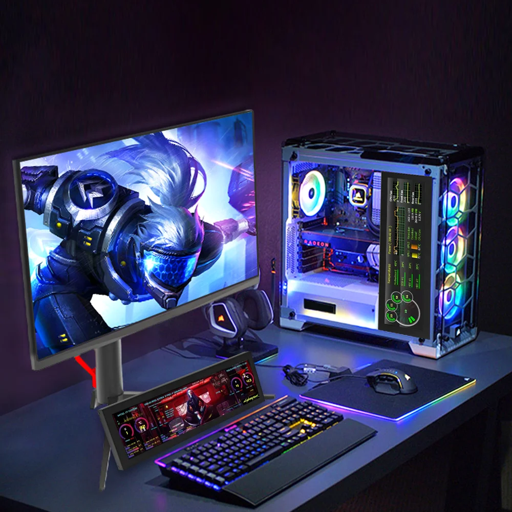 8 Inch IPS USB Secondary Screen 1960*480 Type-C LCD Computer Hardware Monitor CPU RAM GPU IPS HDMI LCD Display