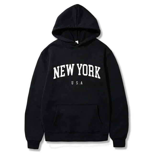 Fashionable New New York Letter Printed Men's Sports Pullover for Both Men and Women Loose Casual Trend,solid Color Hooded