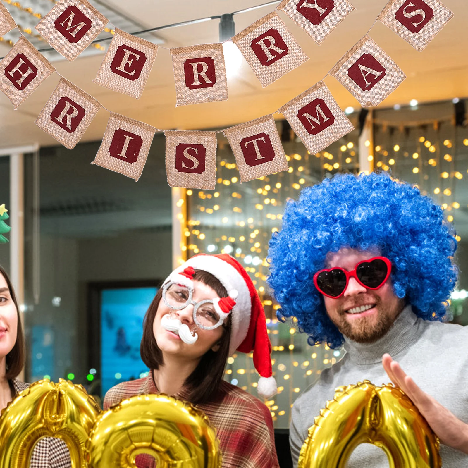 

Christmas Burlap Banner Hanging Banner Xmas Party Decoration for Homes Offices Windows Walls Holiday Atmosphere