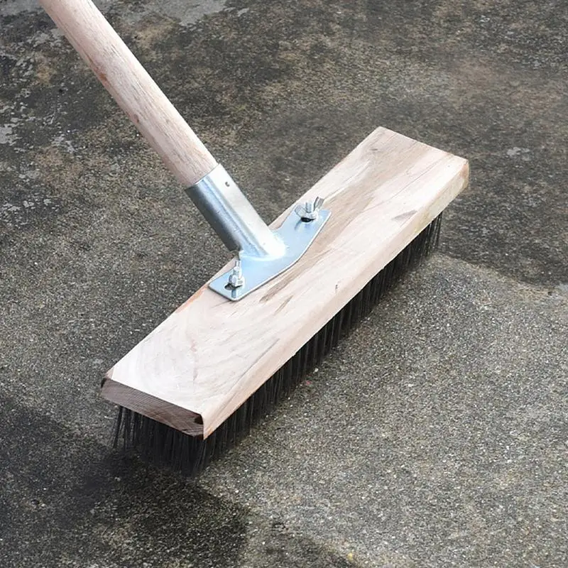 Floor Scrub Brush Steel Broom With Wooden Handle Base Long Handle Outdoor Floor And Pool Stainless Steel Brush Hard Floor Use