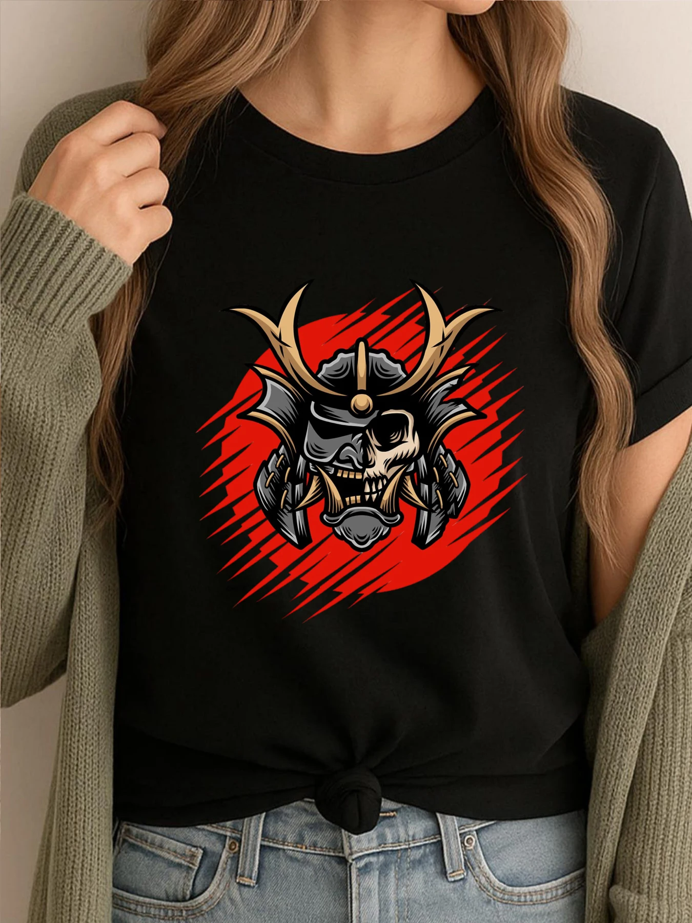 

Oni Skull Samurai Men T Shirts High Quality Mans Camisetas De Hombre Graphic Tees Mens Retro Printed Clothes