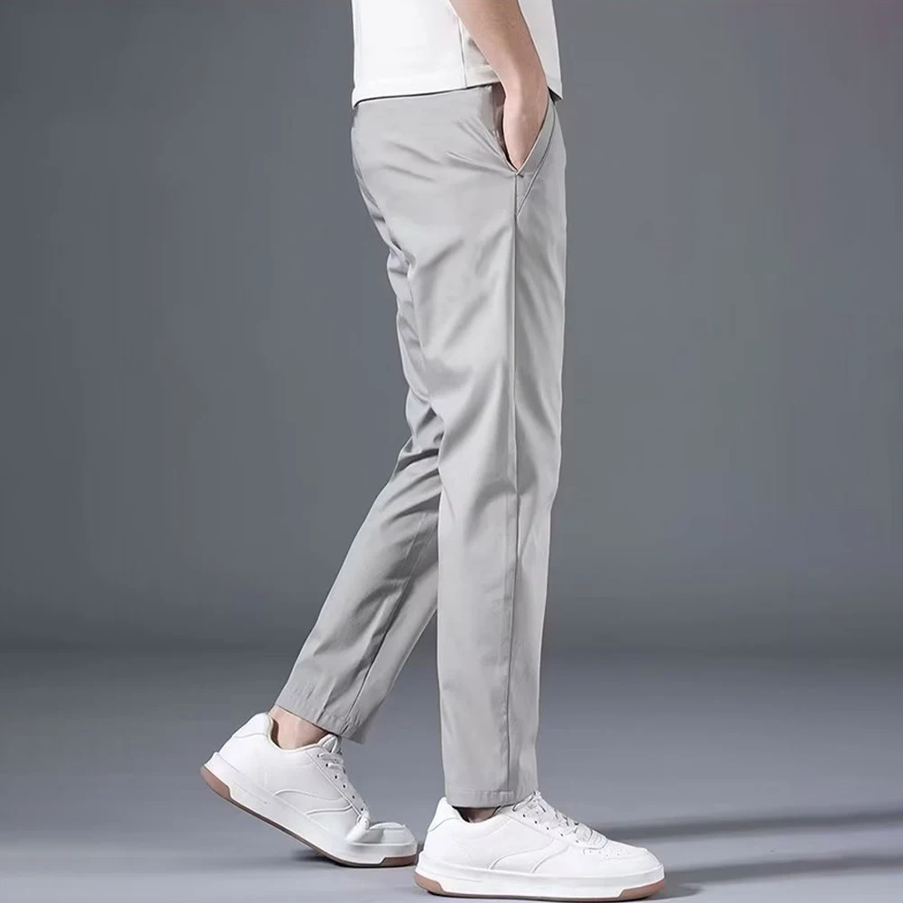 New Men's Casual Pants Slim Fit Stretch Chino Trousers Solid Color Flat Front Flex Classic Ankle Length Pants Men Clothing