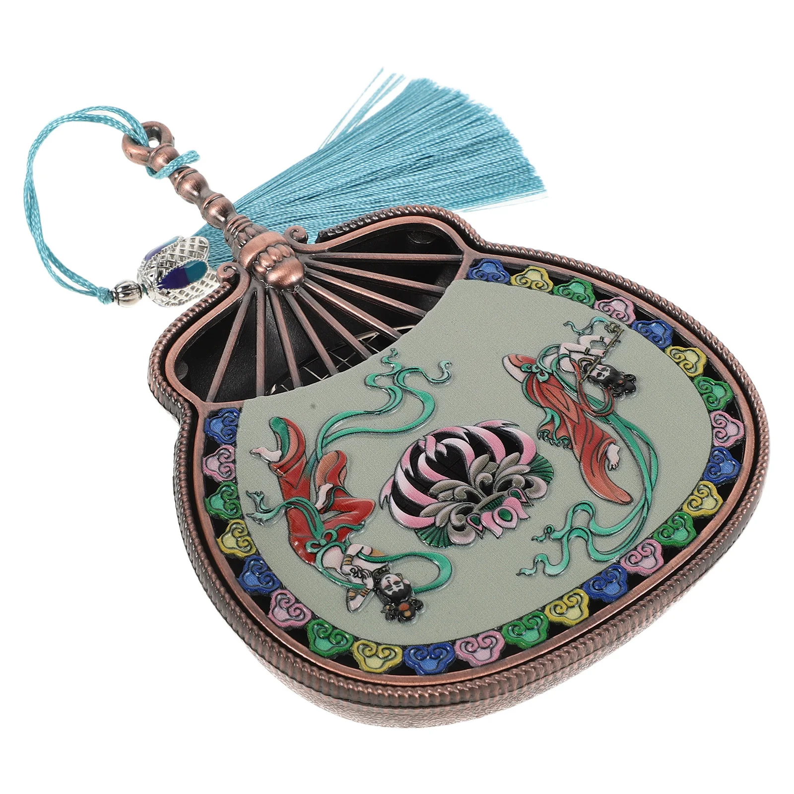 

Traditional Dunhuang Art Incense Burner Metal Fan-Shaped Coil Holder with Lid Tassel Home Fragrance Burner for Meditation
