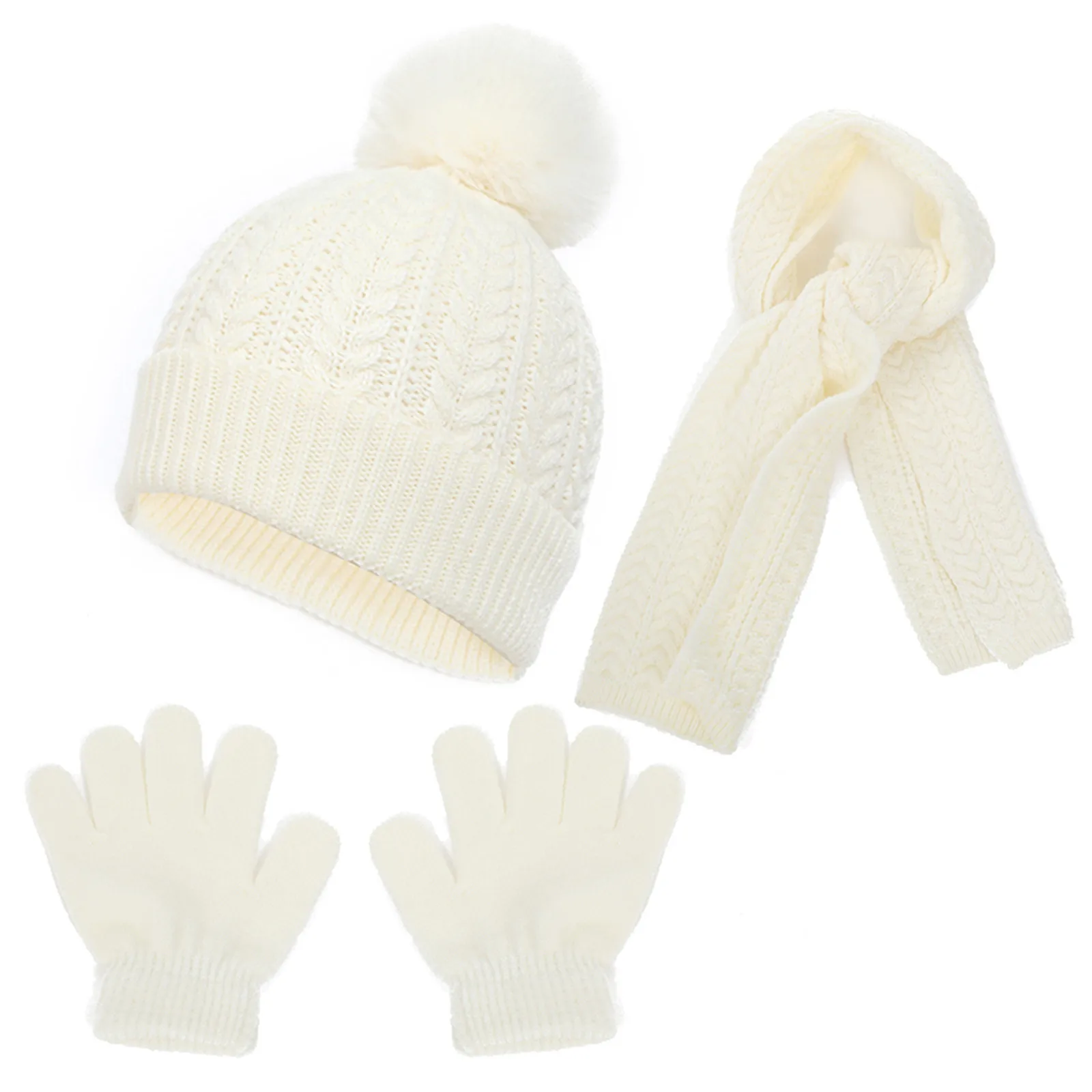 Children Hat Scarf Gloves 3pc Sets Single Hairball Hat Knitted Hat Double Thick Warm Hat 2024 Winter Leisure Fashion Keep Warm