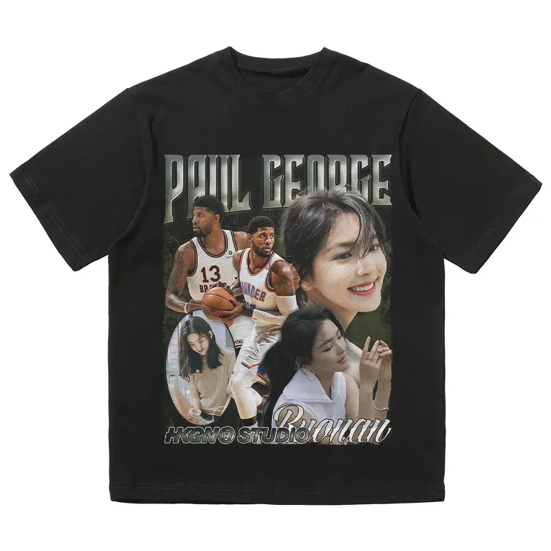

Basketball Star Paul George Cotton Mens Tshirts Clippers Pattern T Shirt Hot Sportswear Summer Short Sleeve High Quality Tops