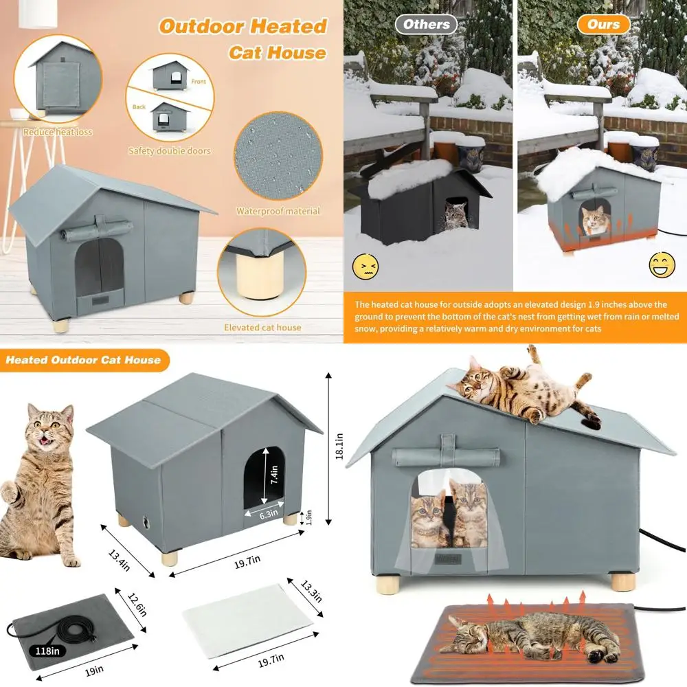 

Изолированный кошачий домик с подогревом на открытом воздухе и широким входом для зимы, устойчивый к атмосферным воздействиям безопасный укрытие для домашних животных