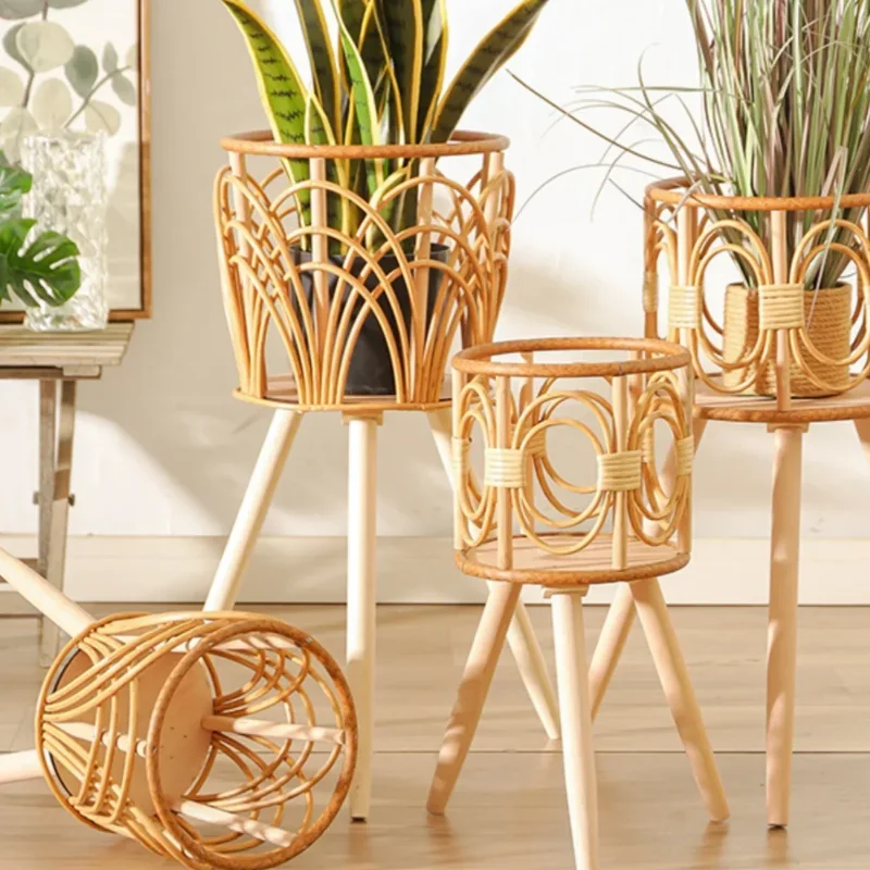 Suporte de planta de rattan de pouso alto estilo nórdico oco suporte de flores elegante decoração para casa prateleira varanda decoração venda quente