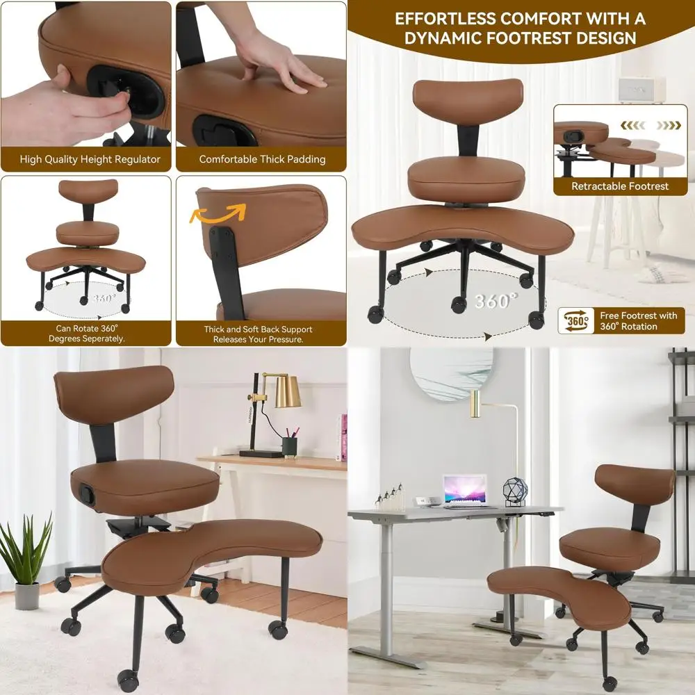 

Adjustable Height Kneeling Chair with Lumbar Support for Office and Meditation, Brown