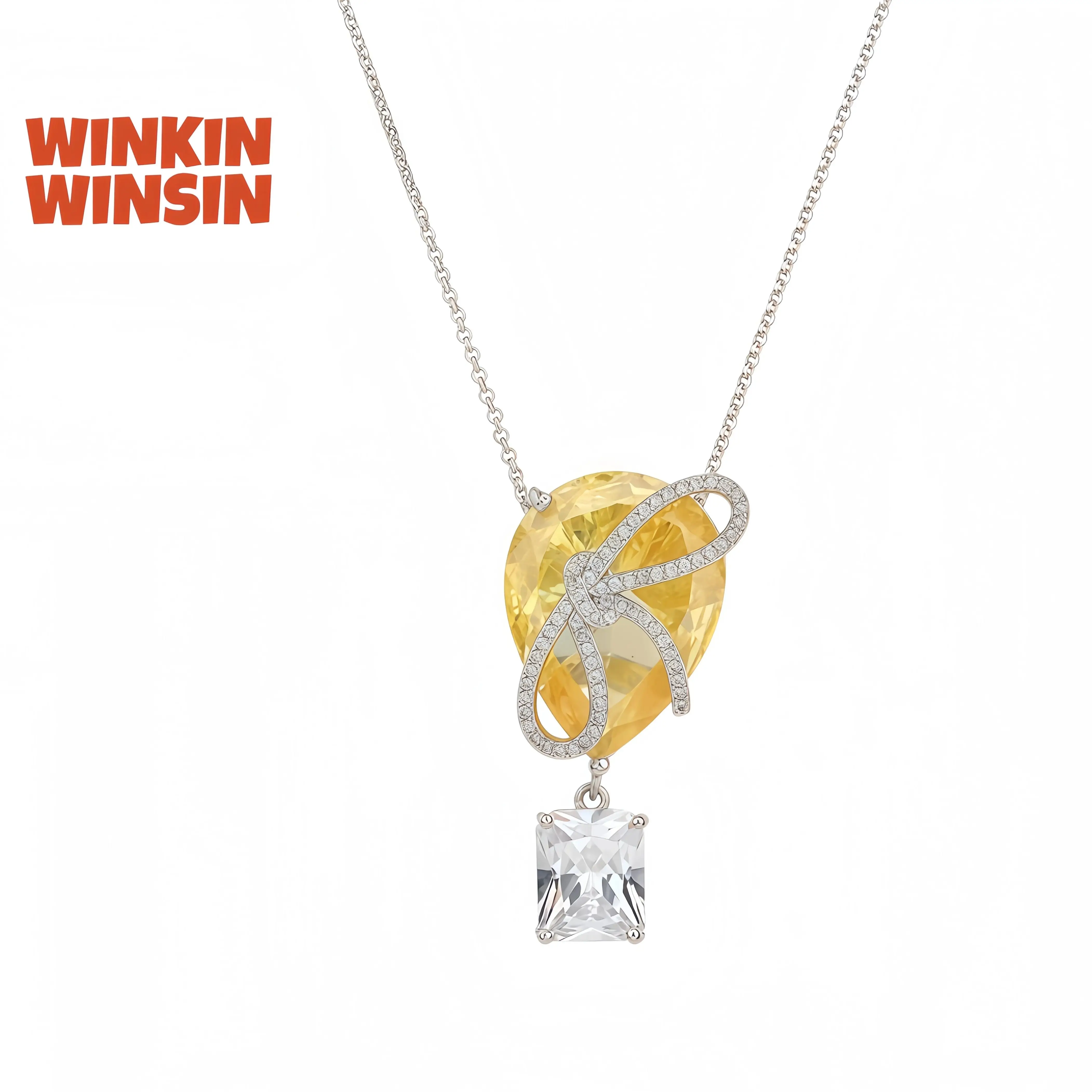 

WINKIN WINSIN Brand MST Luxury Lab Grown Gemstones Yellow Diamond Bow S925 Pure Silver Necklace for Women Necklace Jewelry