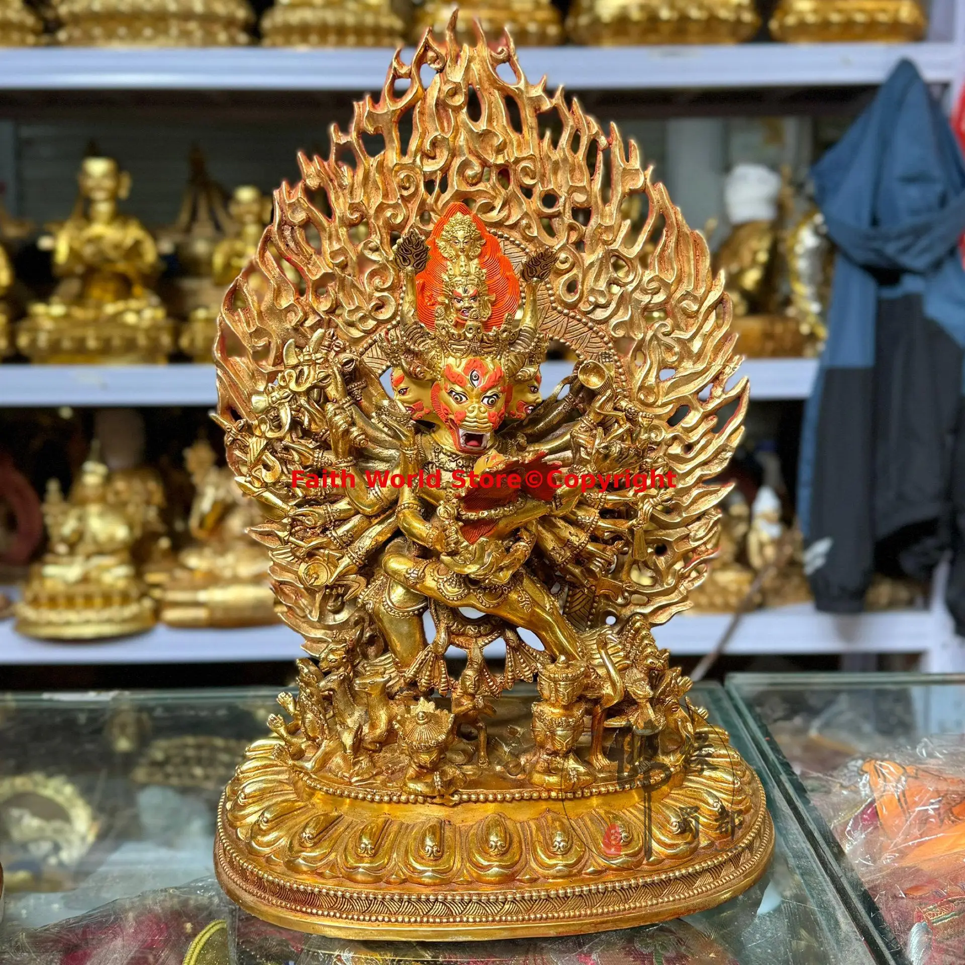 Wholesale Buddhist supplies Tibetan Buddha statue copper carving golden Yamantaka for temple lama monk worship buddhist family