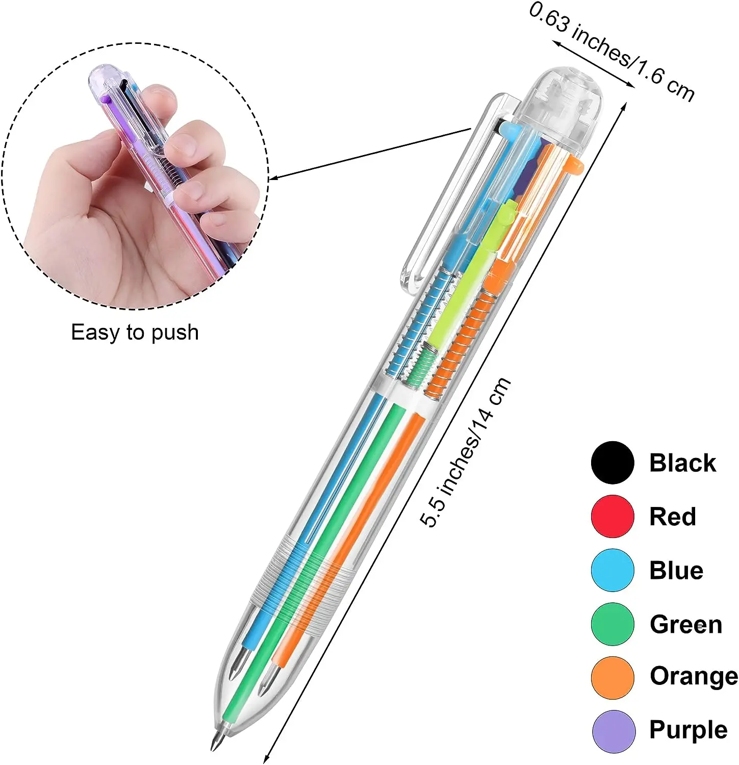 150 Pcs Multicolor Ballpoint Pens 0.5 Mm 6 Colors Transparent Multicolor Retractable Ballpoint Pens Office School Supplies