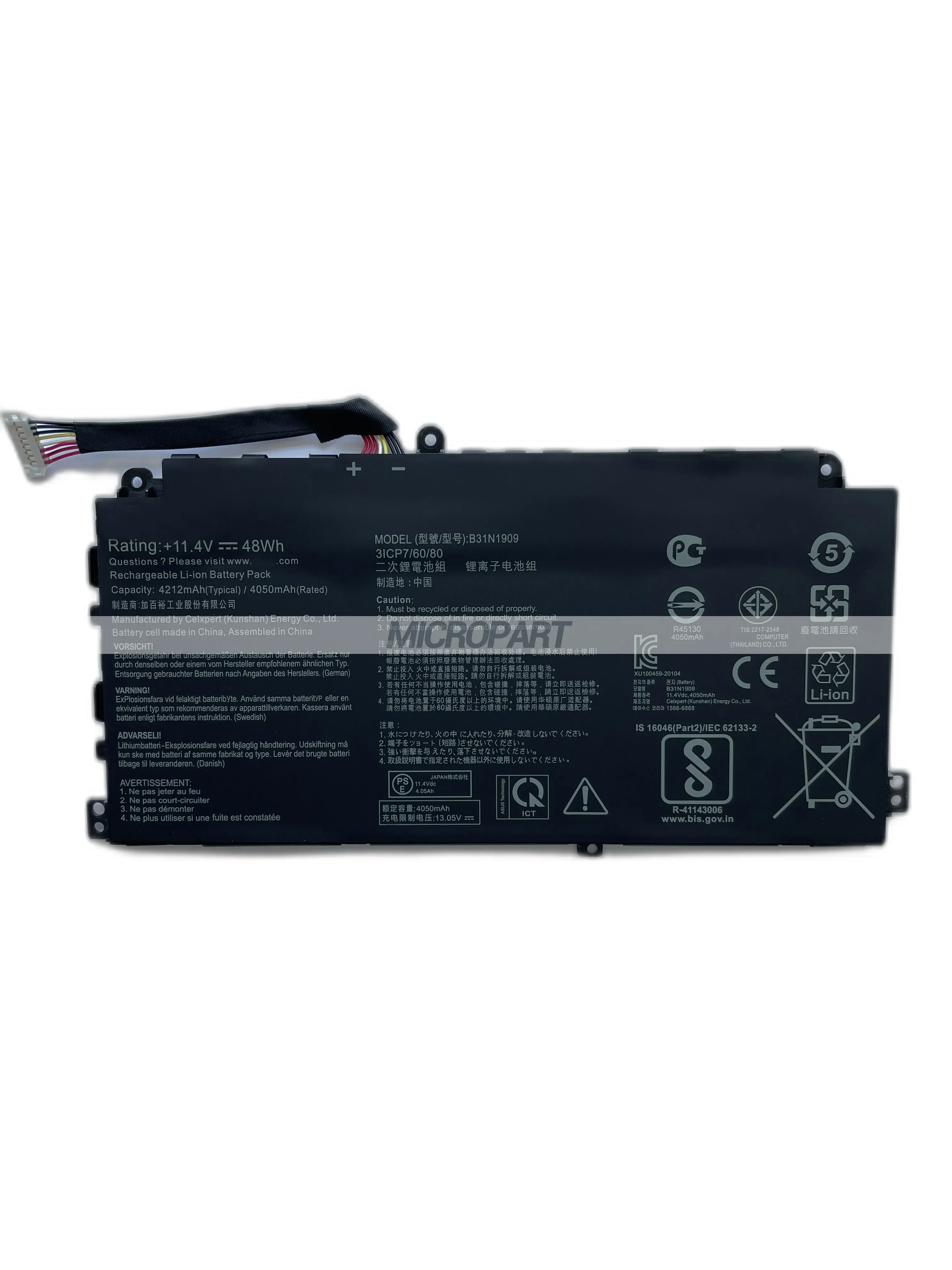 Bateria Li-ion substituição para computadores portáteis Asus, B31N1909, P2, P2451FA, P2451FB, 11.4V, 48Wh, longa duração da bateria