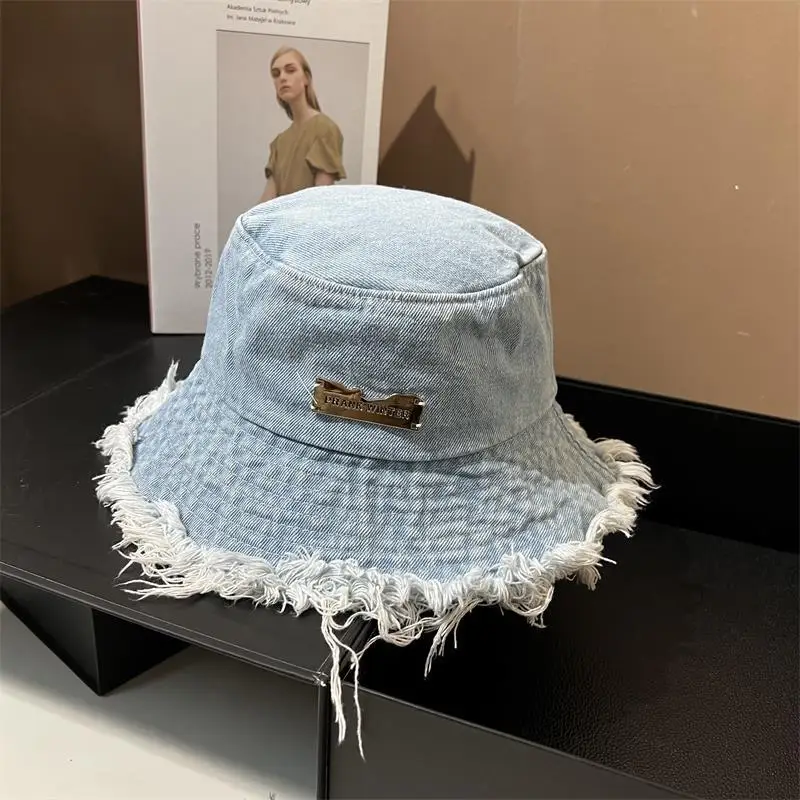 Vintage Knit Cowboy Hat Raw Edge Fisherman\'s Hat Large Brim Hundred Sun Protection Sun Hat Street Style Basin Hat Unisex