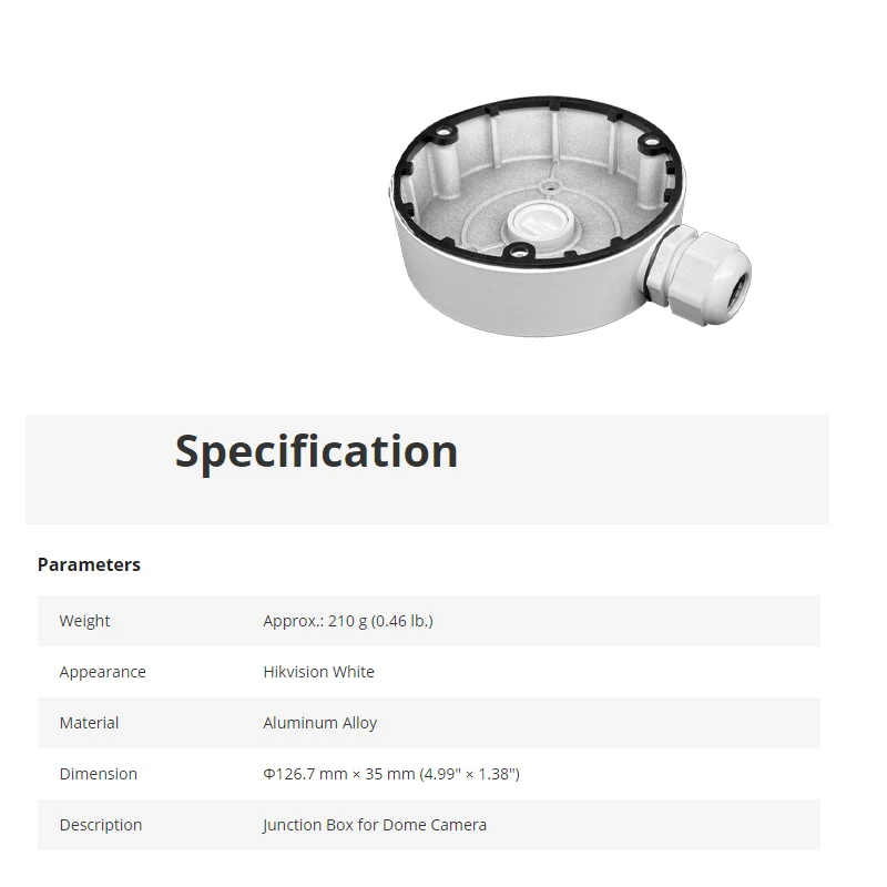 HIkvision DS-1280ZJ-DM8 Junction Box OEM Aluminum Alloy CCTV Accessories for Turret Dome Camera Φ126.7 mm × 35 mm Black Bracket