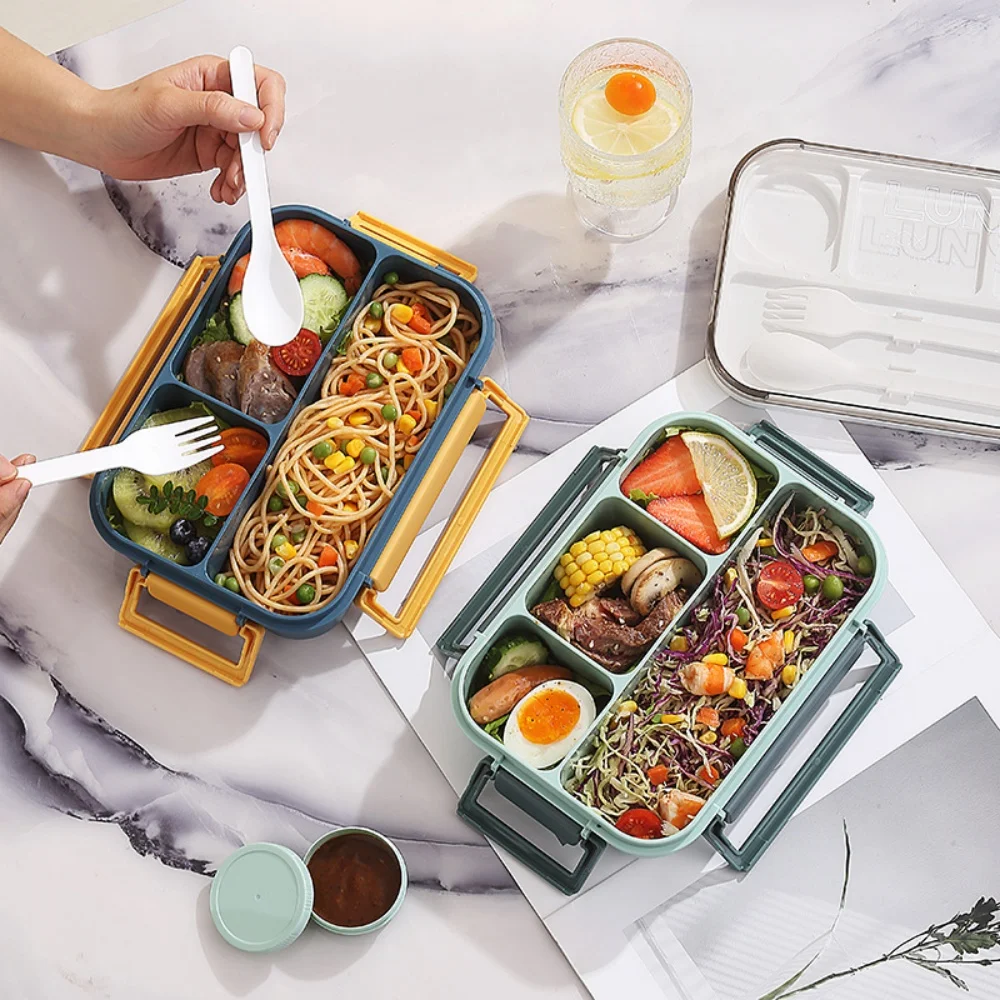 Portable Plastic Lunch Box for Children Adults Thermo Soup Bento Box with Tableware Leakproof Large Capacity Food Storage Boxes