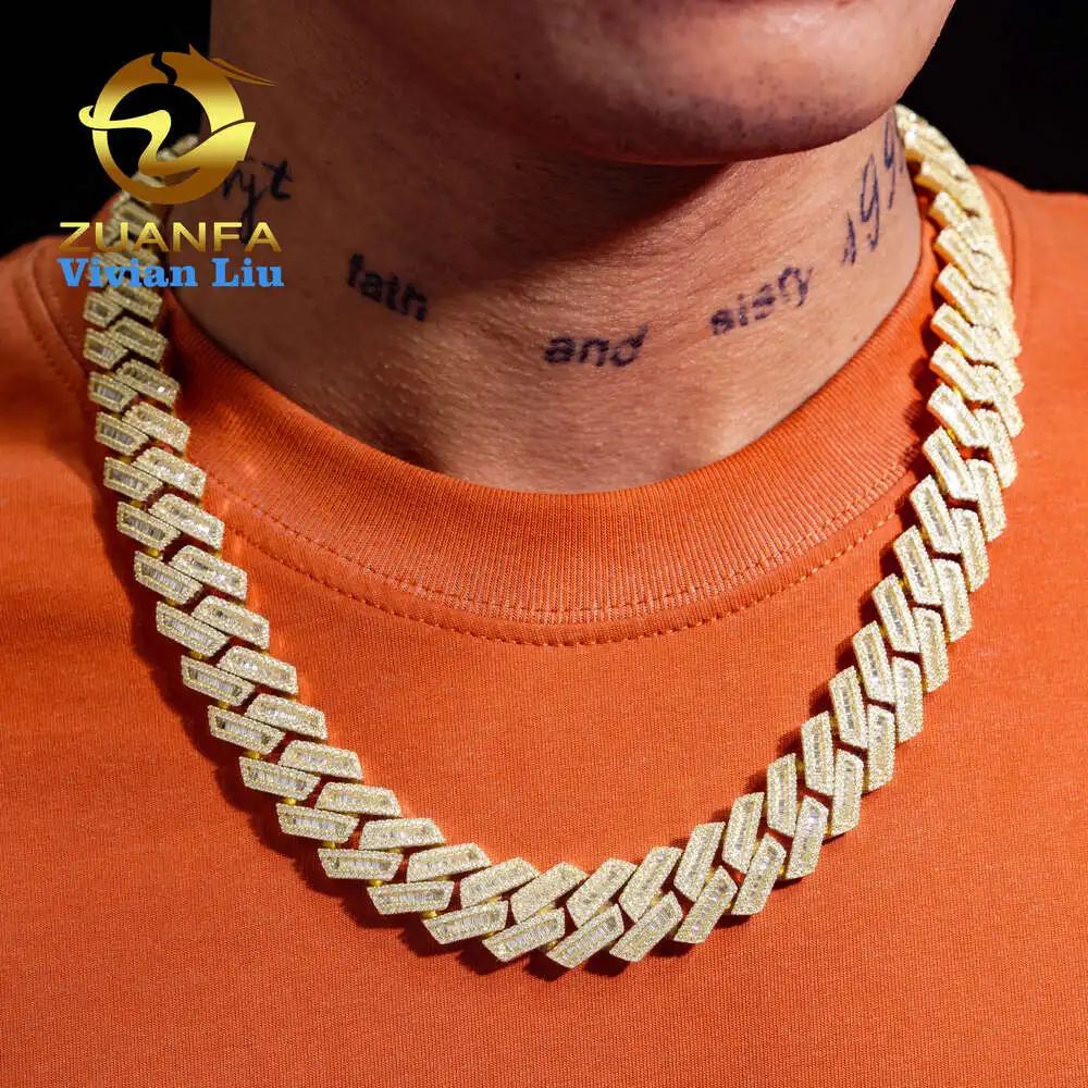 

Fashion Jewelry Hip Hop Iced Out Cuban Link Chain Moissanite 925 Sterling Silver Custom Cuban Link Chain