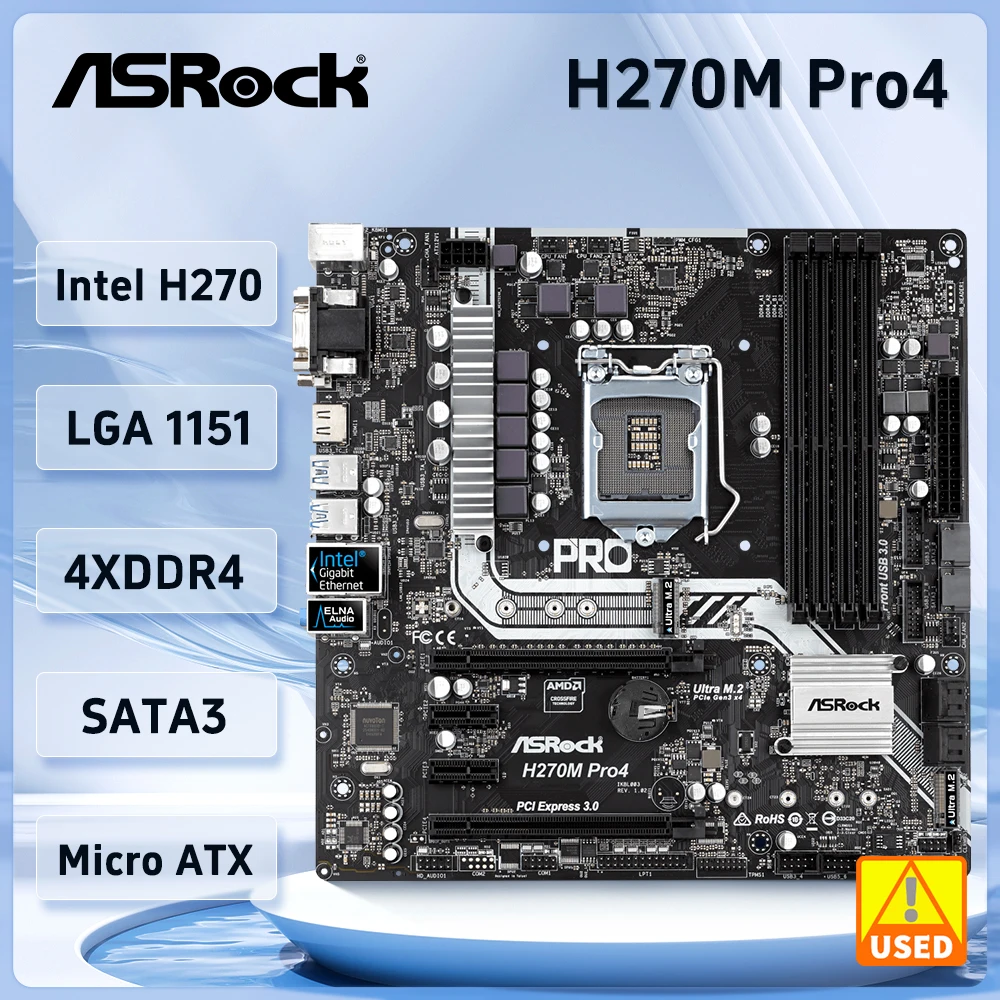 

ASRock H270M Pro4 Motherboard H270 H270M 1151 DDR4 64GB support i7-6700 7400 6400 6300 G4600 cpu M.2 Micro ATX