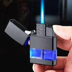 New Windproof Oil tank visible Straight Flame Lighter Metal Press Ignition Refillable Gas Cigarette Lighters Men Smoker Gift