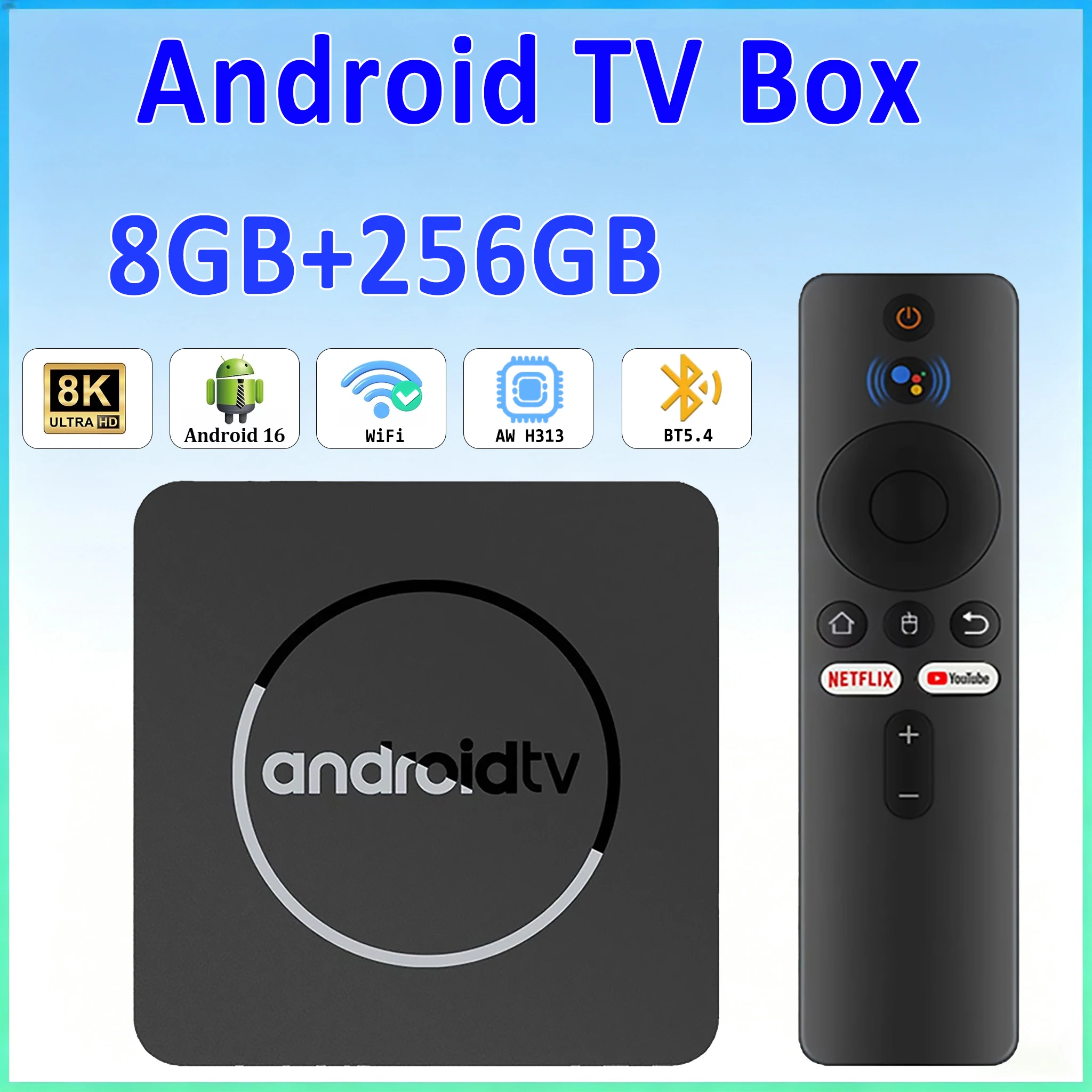 Android 16 Smart TV Box 8GB 256GB Q10 Support 4K 8K HDR Dual WiFi BT5.4 Voice Assistant Google Netflix YouTube Home Media Player