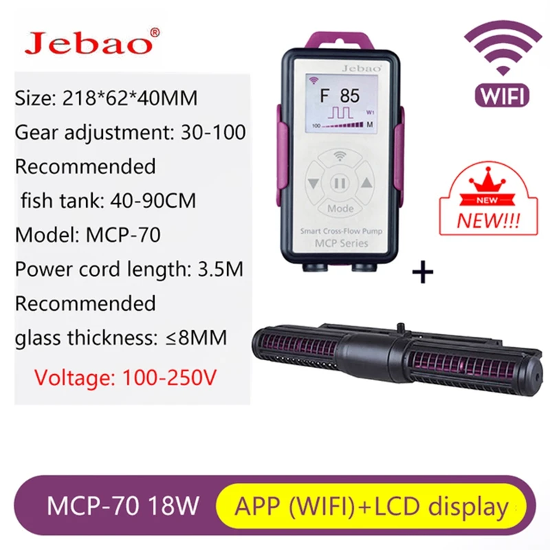 Jebao-bomba de fluxo cruzado mcp 70, 90, 120, 150, wyświetlacz com controle por wi-fi, ciclo silencioso, cristal líquido