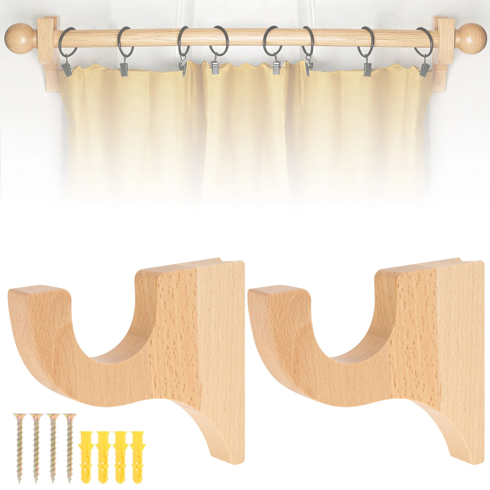 3-1/2 inch Curtain Rod Brackets Beech Wood Material White/Wood Color Curtain Rod Brackets