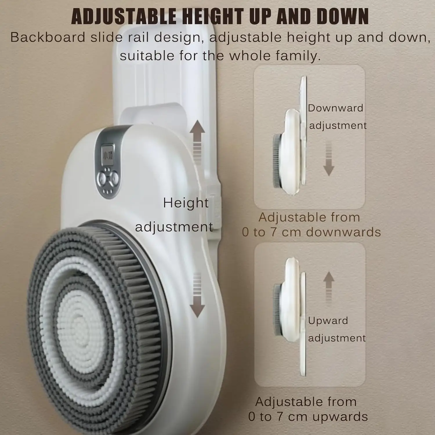 Back Scrubber Wall Mounted, Electric Back Bath Brush, 360° Automatic Back Scrubber, 2-Speed Adjustment, 0-7 Mm Adjustable