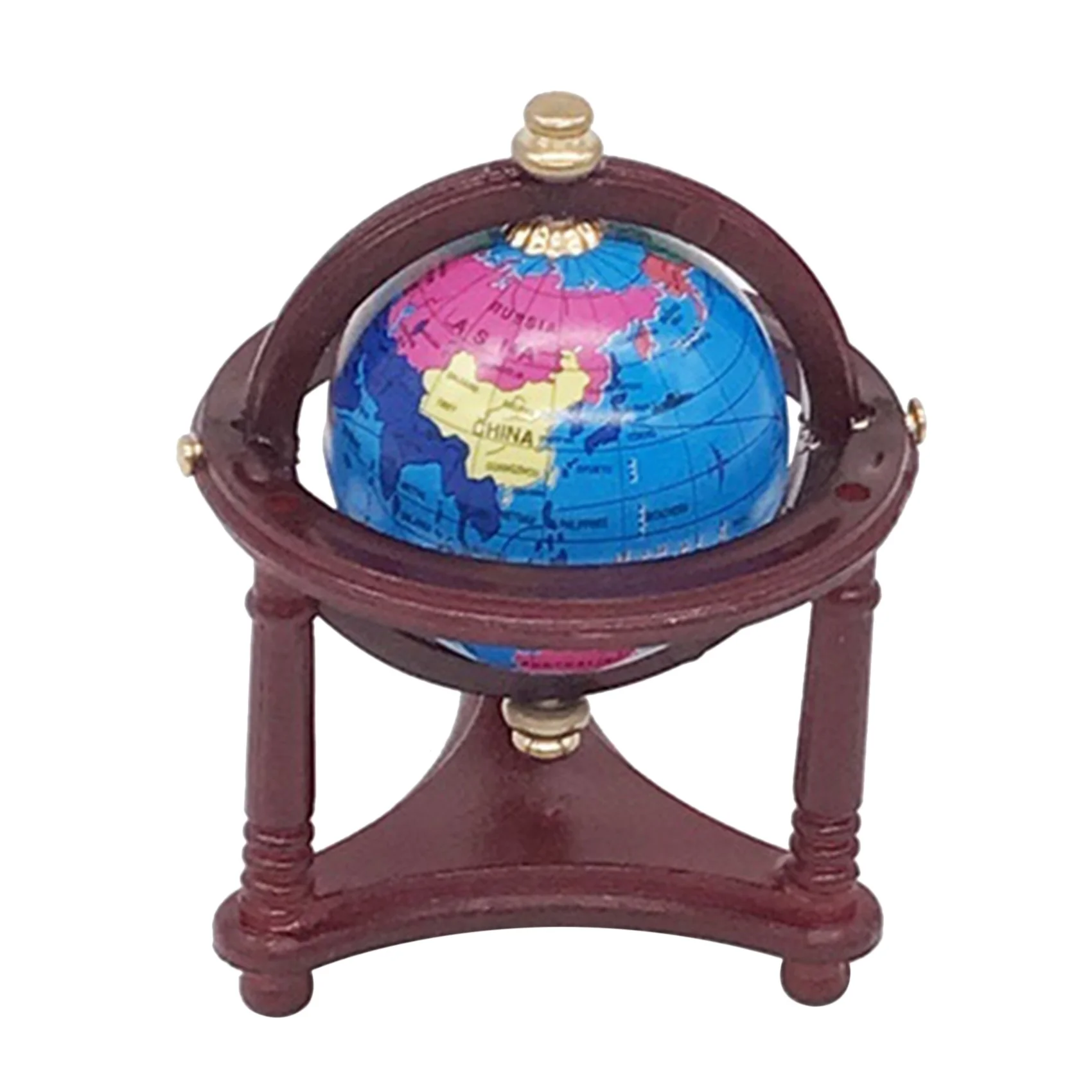 L79A 1/12 Scale Dollhouse World Globe with Wooden Stand, Mini Globe Dollhouse for Doll House Desktop Display Decoration Red