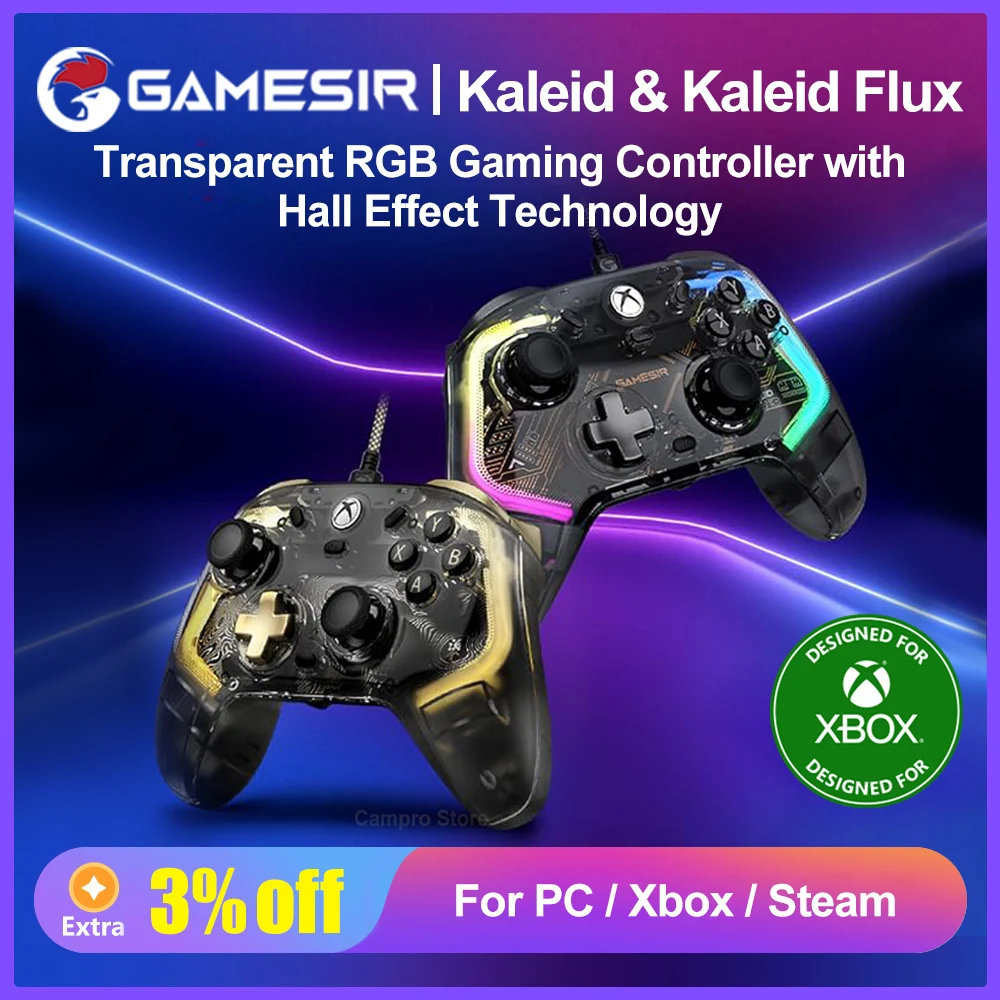 Проводной контроллер GameSir Kaleid Flux Kaleid Xbox с палками с эффектом Холла Аналоговые триггеры для Xbox Series S Series X Xbox One PC Проводной контроллер GameSir Kaleid Flux Kaleid Xbox с палками с эффектом Холла Аналоговые триггеры для Xbox Series S Series X Xbox One PC
