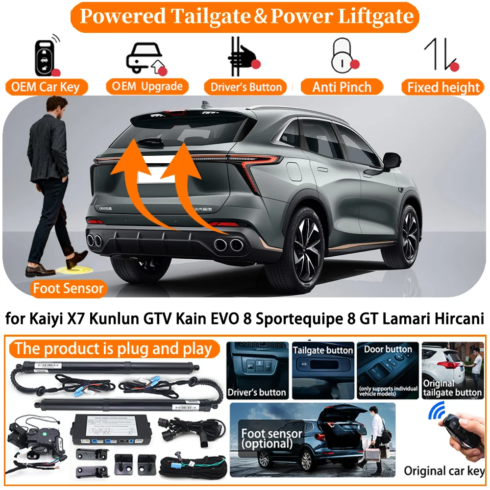 

Электропривод багажника для Kaiyi X7, Kunlun GTV, Kain EVO 8, Sportequipe 8, GT, Lamari, Hircani. Комплект для электрического подъема багажника.
