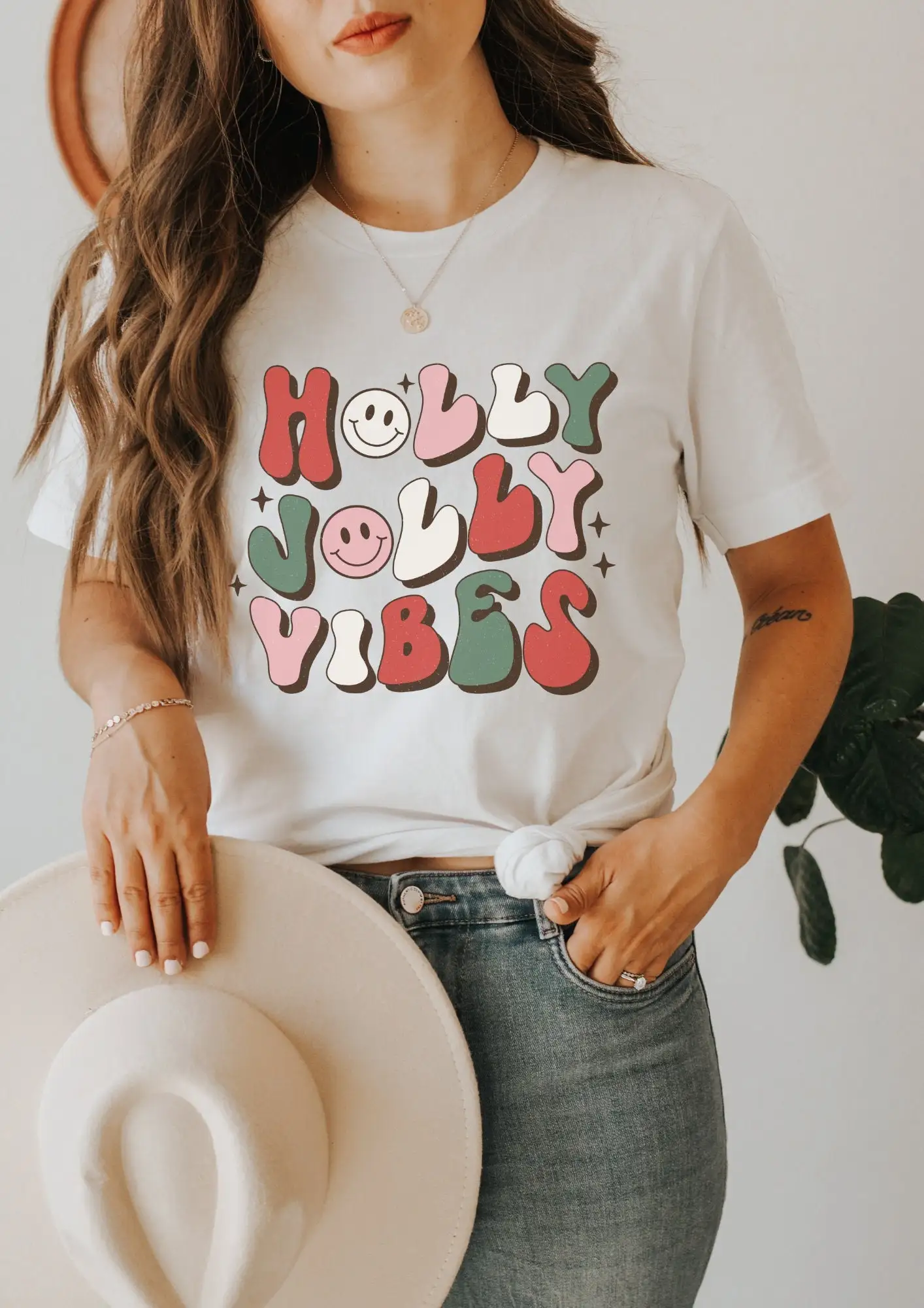 Christmas T Shirt Holly Jolly Winter Boho Clothing Motif Cottagecorestyle