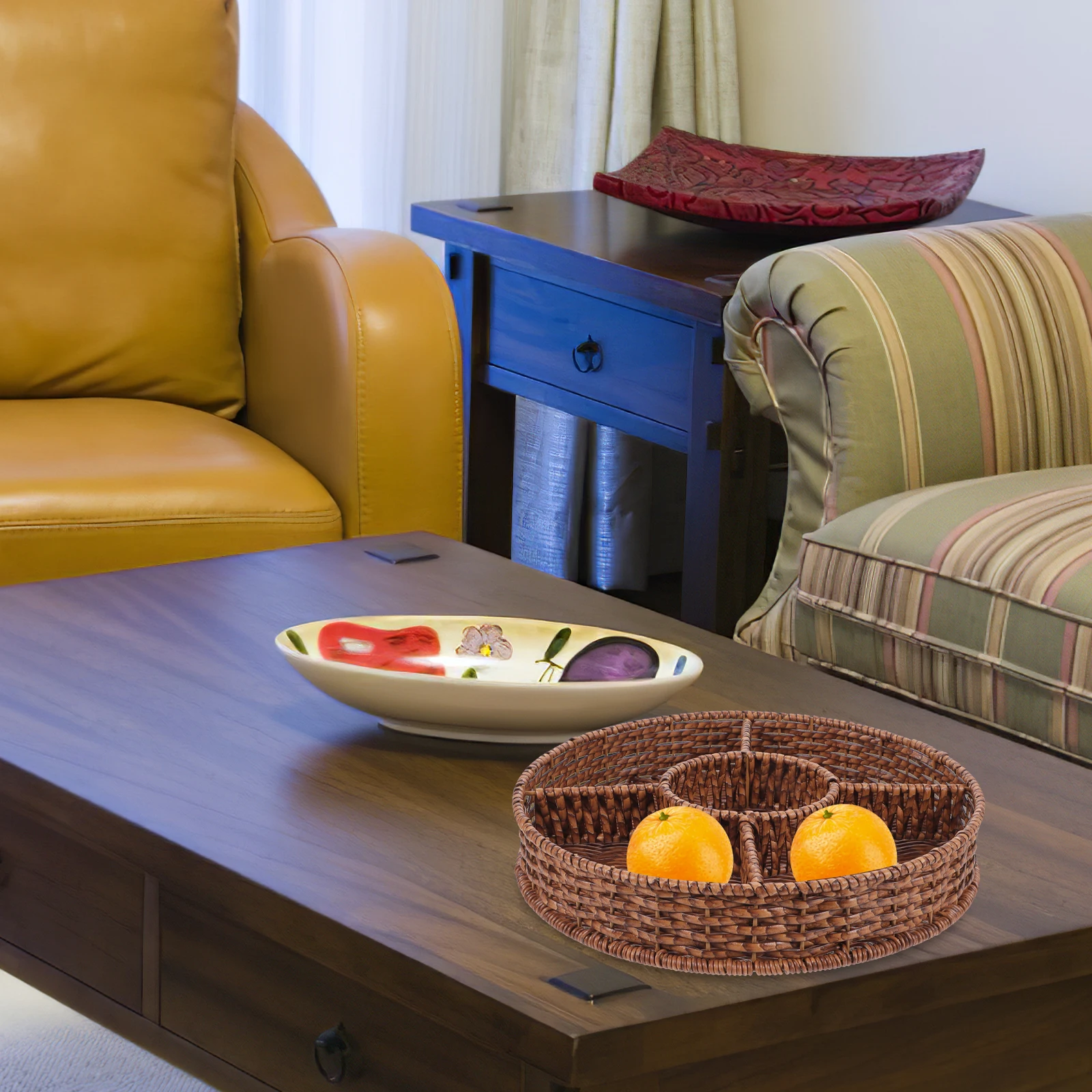 

Imitation Rattan Fruit Plate Tray Multifunction Trays Woven Baskets Storage Decor Home Kitchen Bathroom Hotel Practical Snack