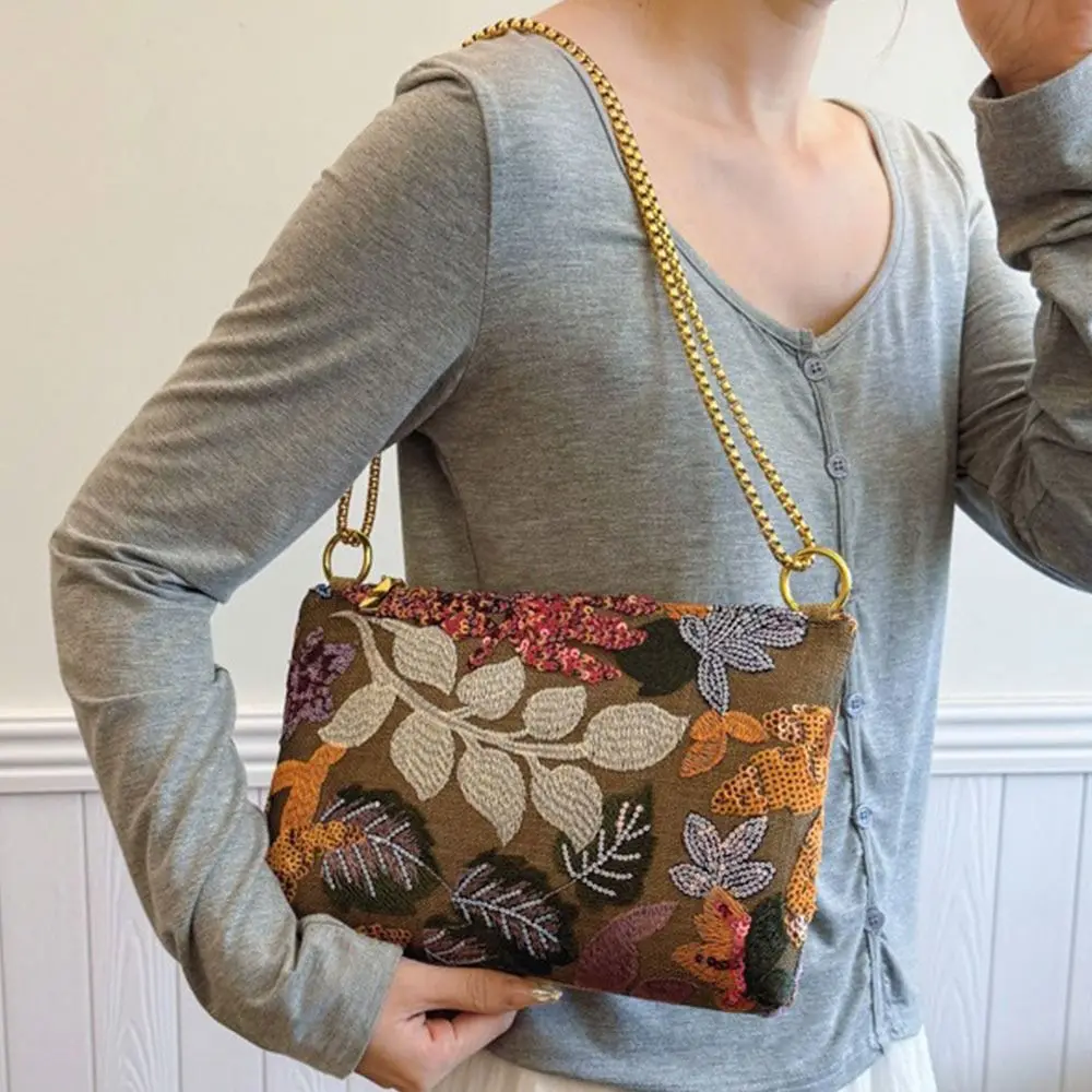 

Fashion Embroidered Sequins Clutch Bag Flower Leaf National Style Summer Party Bag Shoulder Crossbody Bags for Ladies Handbag