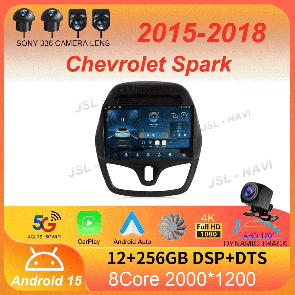 

For Chevrolet Spark 2015 2016 2017 2018 Android15 Carplay Auto WIFI+4G Car Radio Multimedia GPS Player WIFI+4G Stereo Audio DSP