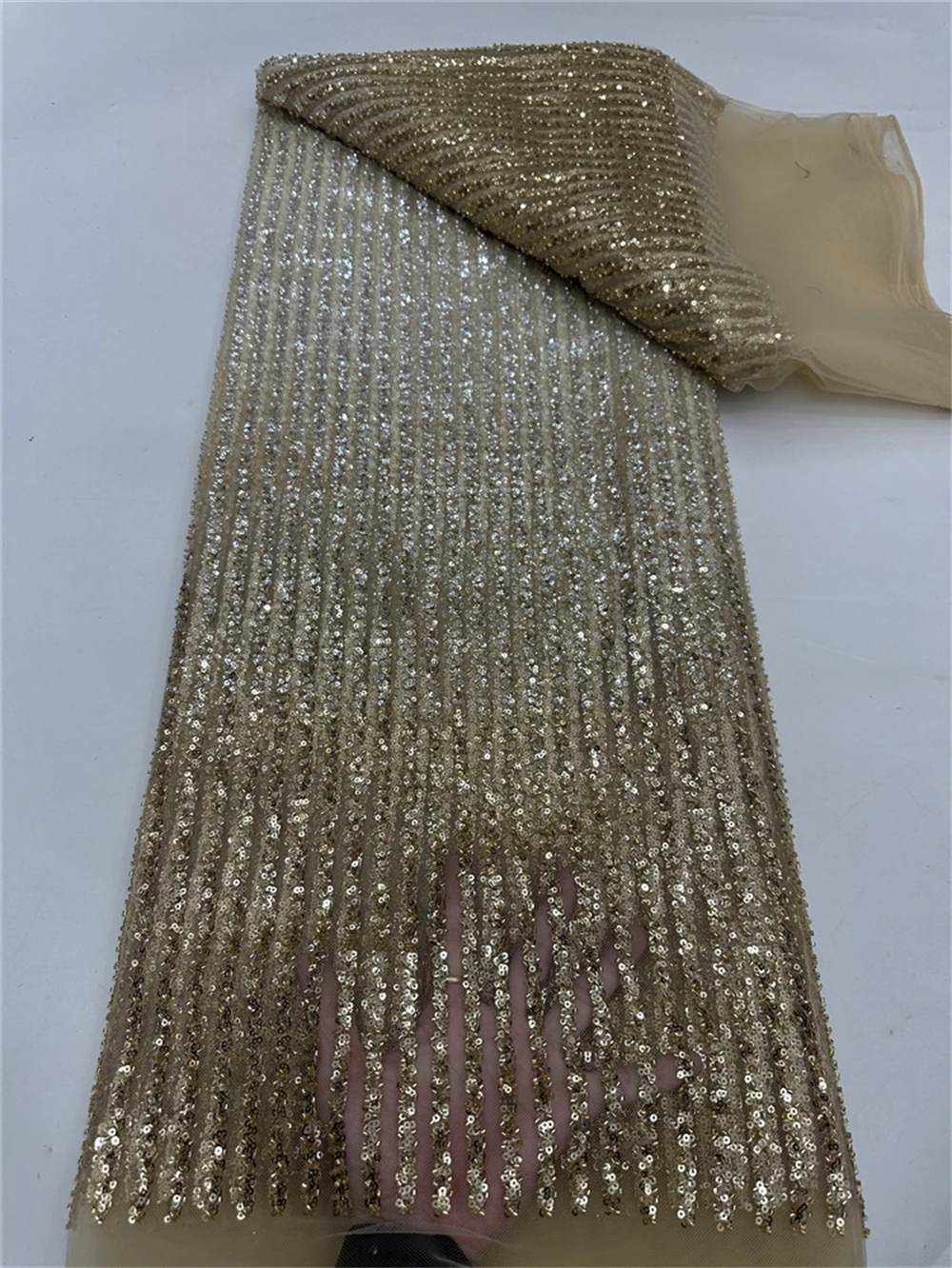 Luxury African Beaded 2025 High Quality Nigerian Sequins With Pearl Lace French Tulle Lace Fabric For Party Dress Sewing