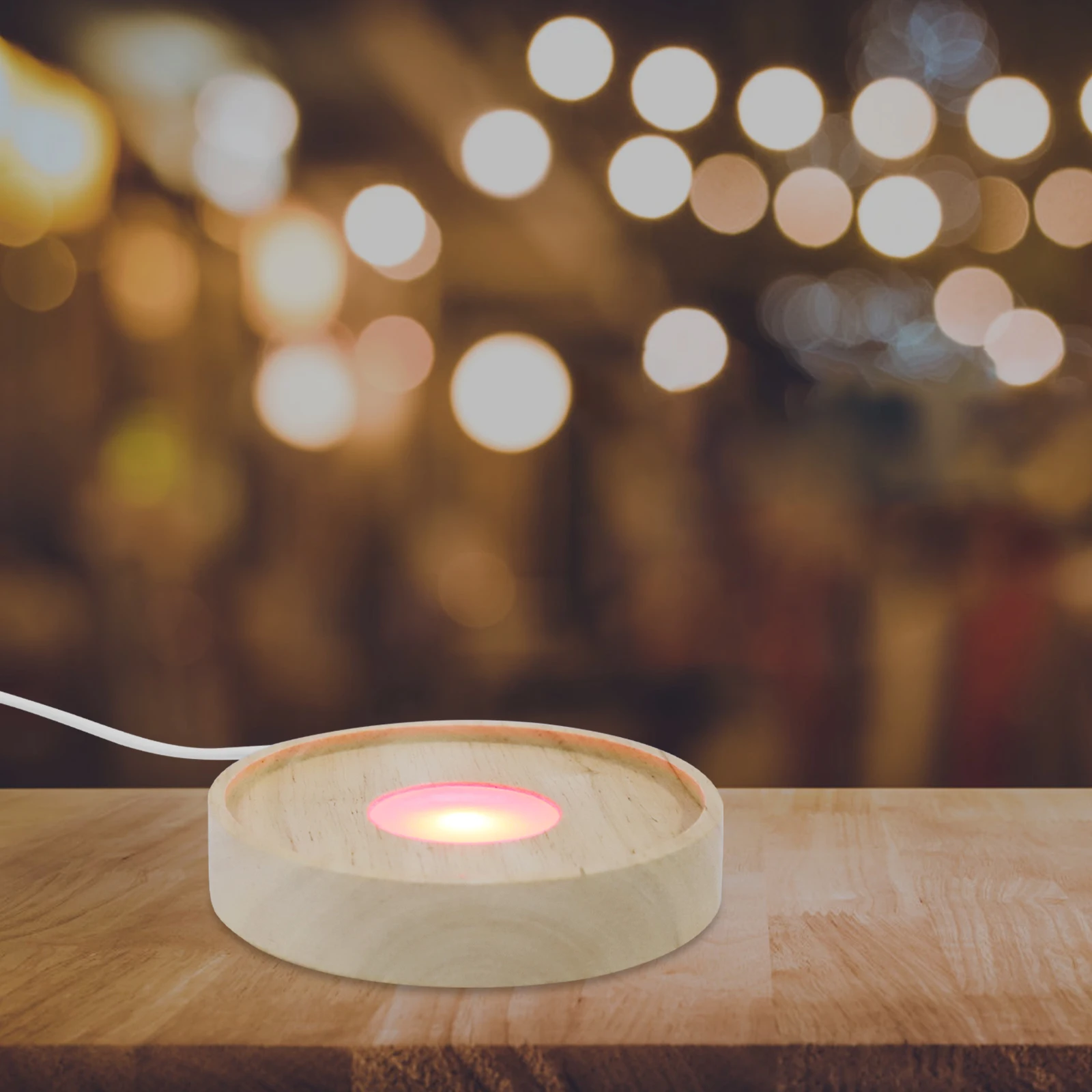 

LED Glowing Light Base Wooden Luminous Pedestal Creative Crystal Ball Stand USB Powered Aromatherapy Holder Display Accent