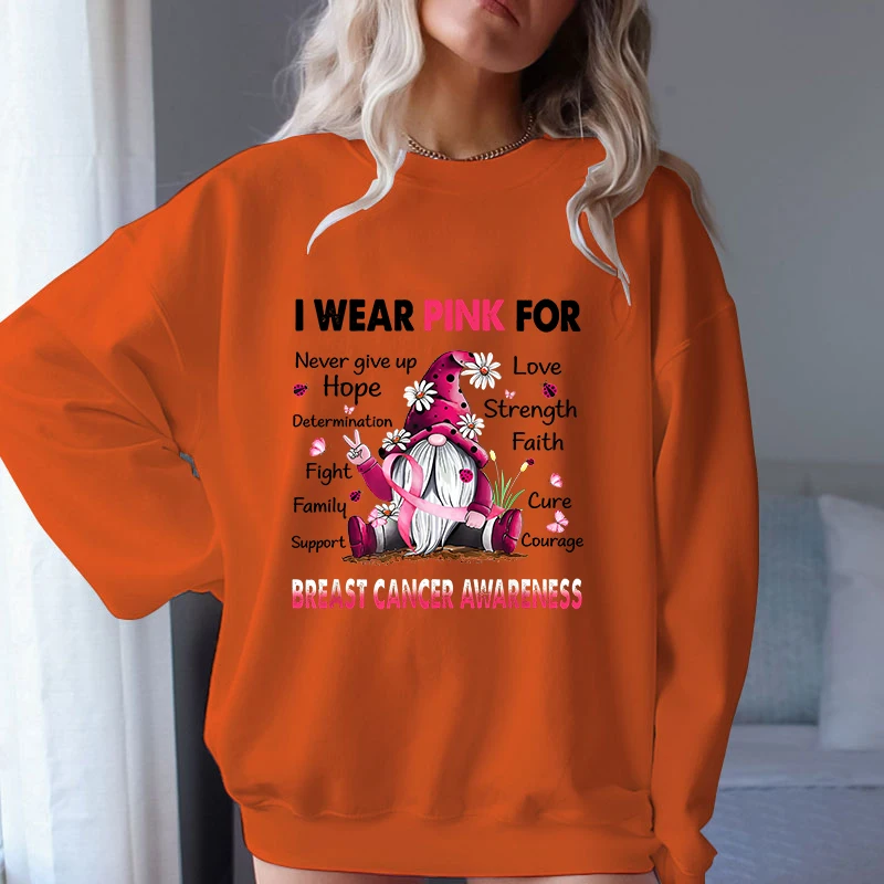 (A+Quality)Women Fashion Breast Cancer Print Sweater For Women Plus Size Funny Long Sleeve Graphic Plus Size Sweatshirt