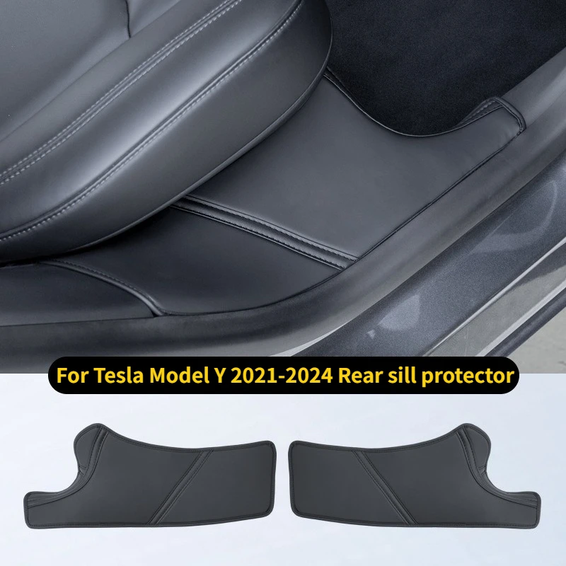 Rear Door Sill Pad for Tesla Model Y 2019-2024 Anti Kick Dirt Threshold Strip PU Leather Protective Cover Car Inner Hidden Pads