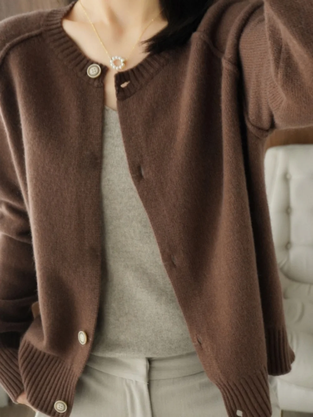 

Ladies Knitted Open Cardigan round Neck Loose Outerwear Sweater Versatile Outer Layer Spring Autumn New Style Korean Version