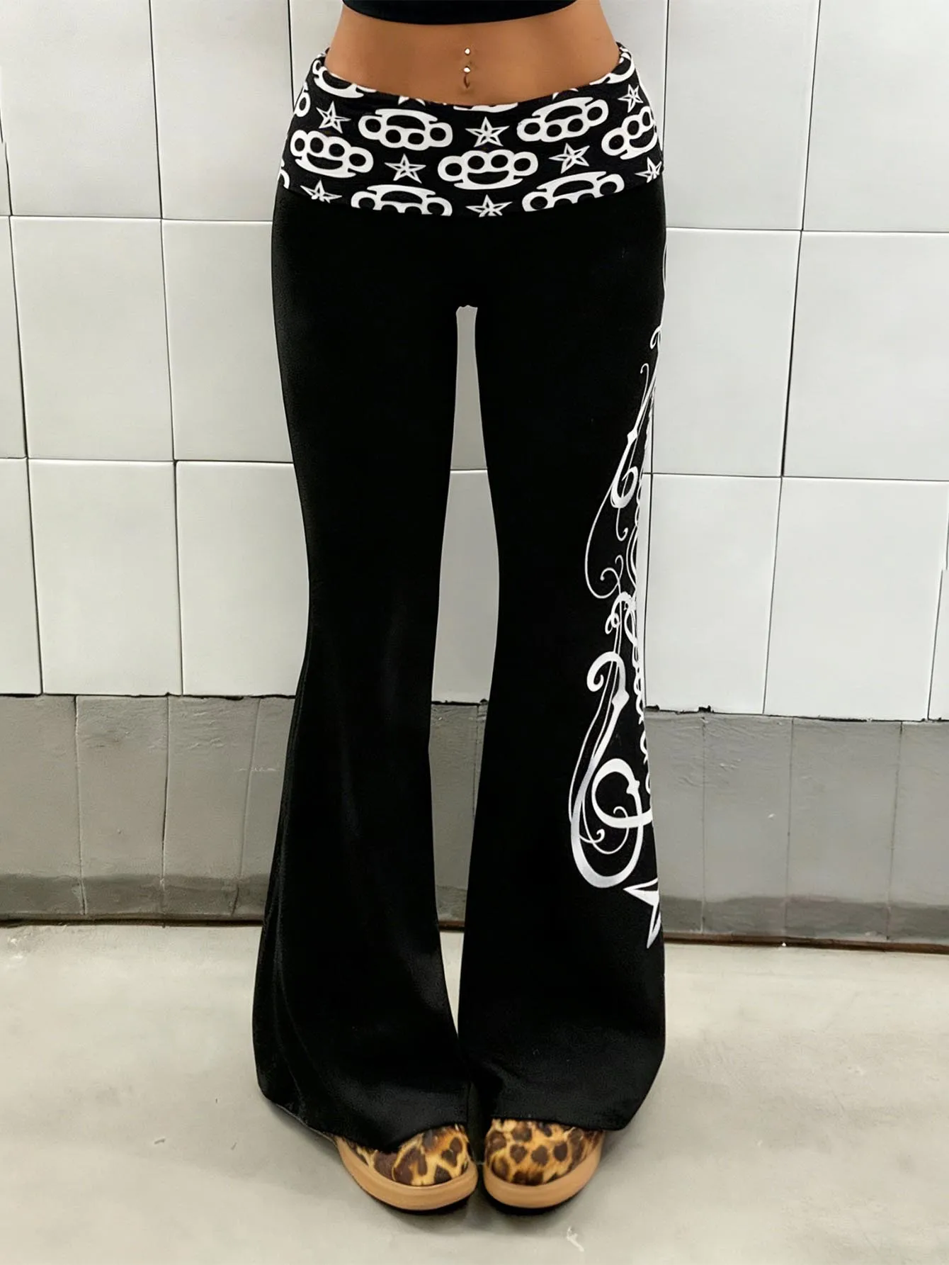 Modische Hosen mit Buchstaben-Print im Harajuku-Gothic-Stil für Damen, amerikanischer Retro-Punk, High-Street-Y2K, vielseitige klassische Hosen
