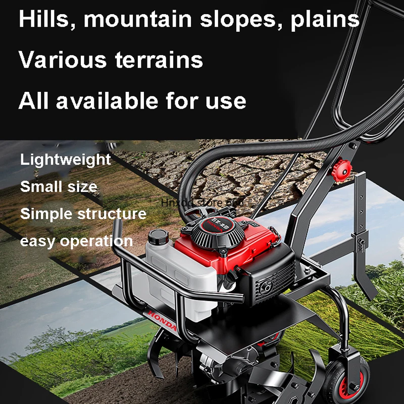 Outdoor High-Power Multi-Function Lawn Micro Tillage Machines Weeding Ditching Loose Soil Ploughing Gasoline Small Tiller