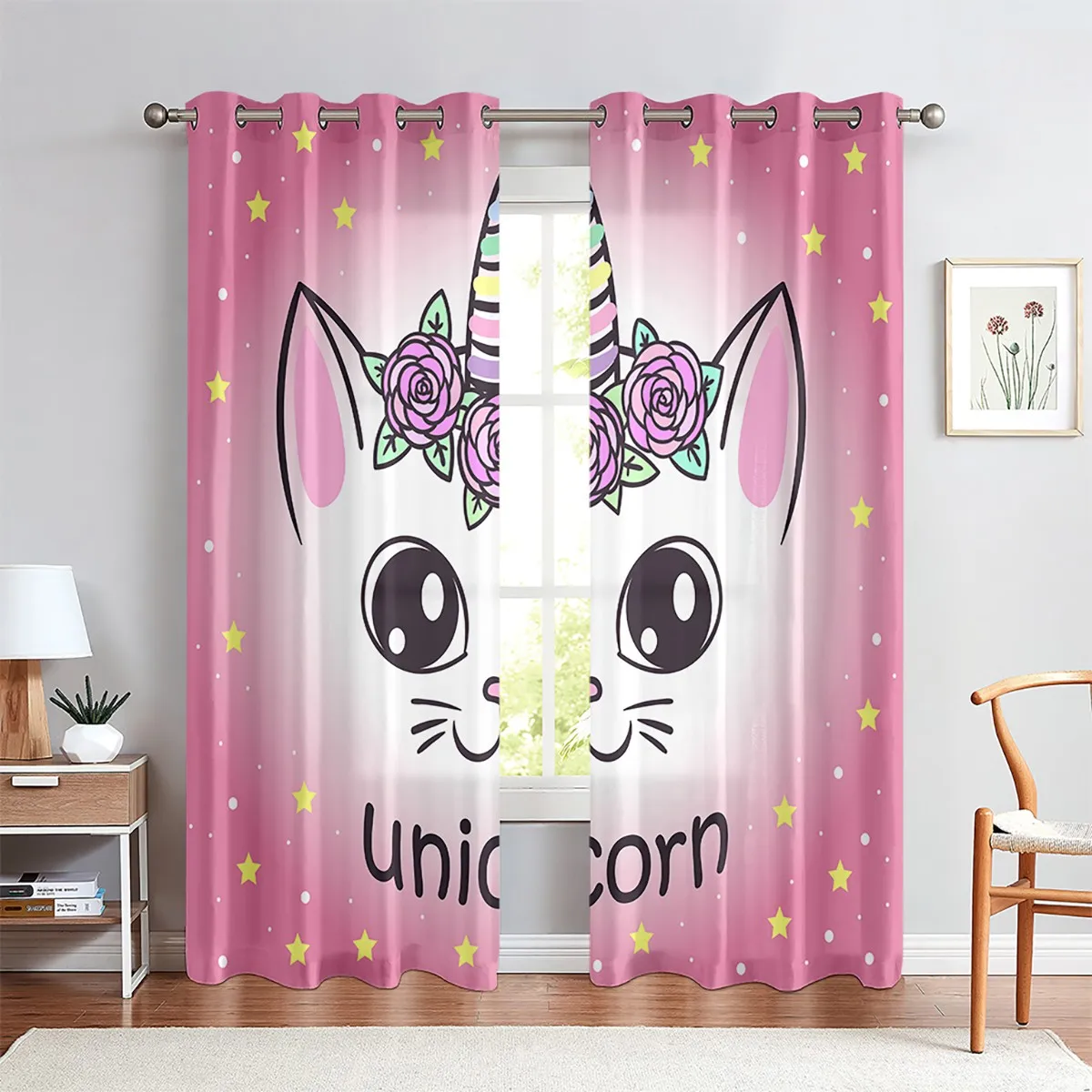 

2 panels Rainbow Unicorn Pink Curtains for Kids Girls Bedroom Window Living Room Kitchen Blinds Window cortinas Free Shipping