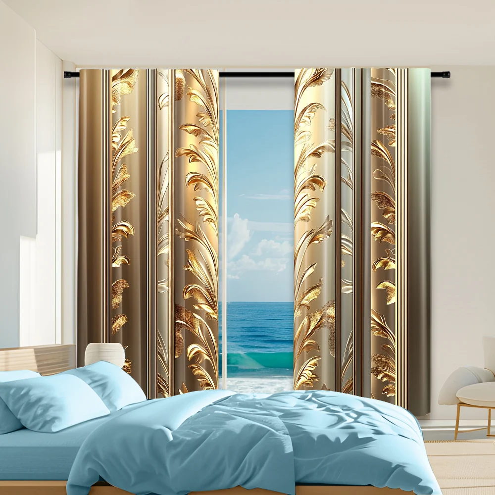 

2Pcs European Floral Window Curtains Vintage Drapes For Bedroom Office Kitchen Living Room Study Home Decor Rod Pocket Window