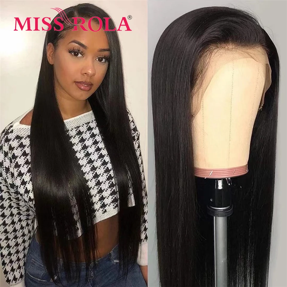 Miss Rola 13x4 Lace Front Human Hair Wigs Brazilian Remy 100% Human Hair Straight Lace Frontal Wig Pre Plucked 180% Density