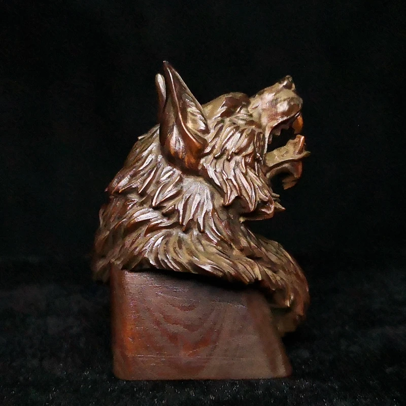 Height 6 CM Old Chinese wood Boxwood Hand Carved Animal wolf head Figure Statue netsuke desk Decoration gift Collection