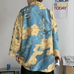 Men's Chinese Kimono Geisha Camisa, Street Clothing, Harajuku, Nova Chegada