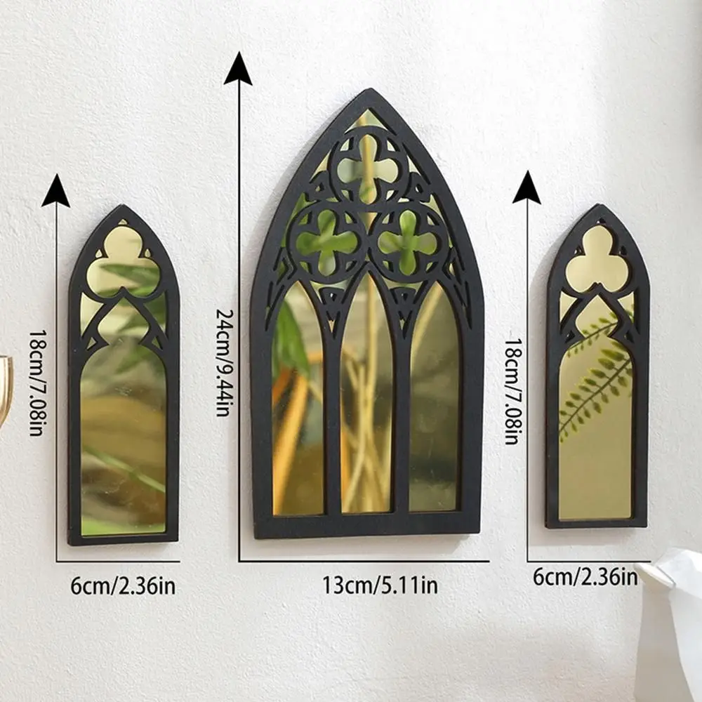 Gotyckie lustra 3-pakowe czarne lustra w stylu vintage Dekoracje ścienne Lustra okienne katedry Lustra dekoracyjne Lustra do montażu na ścianie