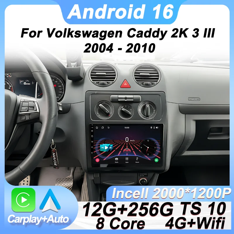 

Автомагнитола Android 16 с беспроводным CarPlay для Volkswagen Caddy 2K 3 III 2004-2010, стереосистема, головное устройство, 5G Wi-Fi, без 2DIN DVD