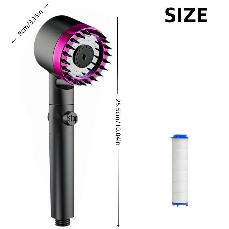 Purple Medium High Pressure Shower Set w/20/15/10PCS Filters,Built-in Filter,3 Modes,One Key Stop,Hard Water Filter,Shower Only